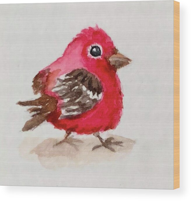 Red Bird Wood Print featuring the painting Not So Angry Bird by Tracy Hutchinson