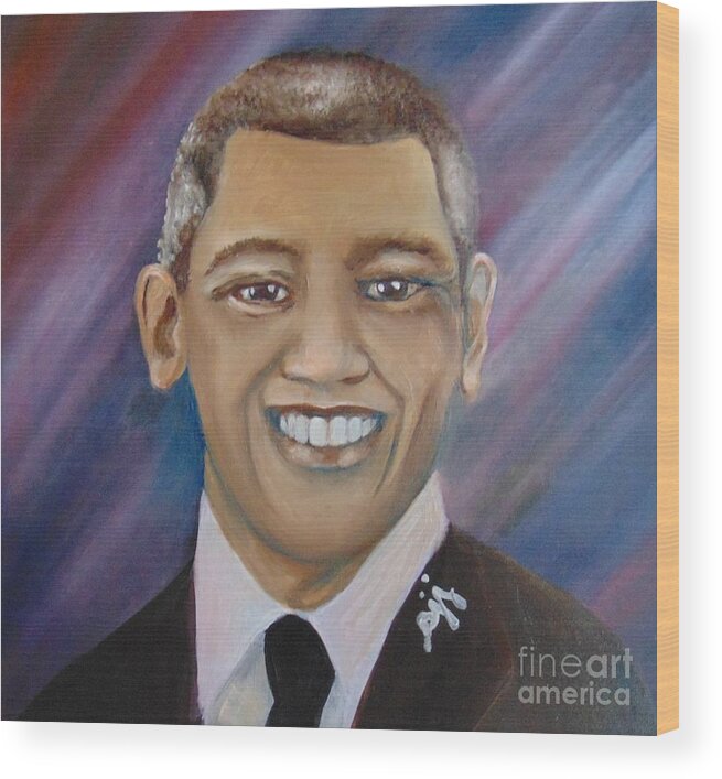 Presidents Wood Print featuring the painting Obama Portrait by Saundra Johnson