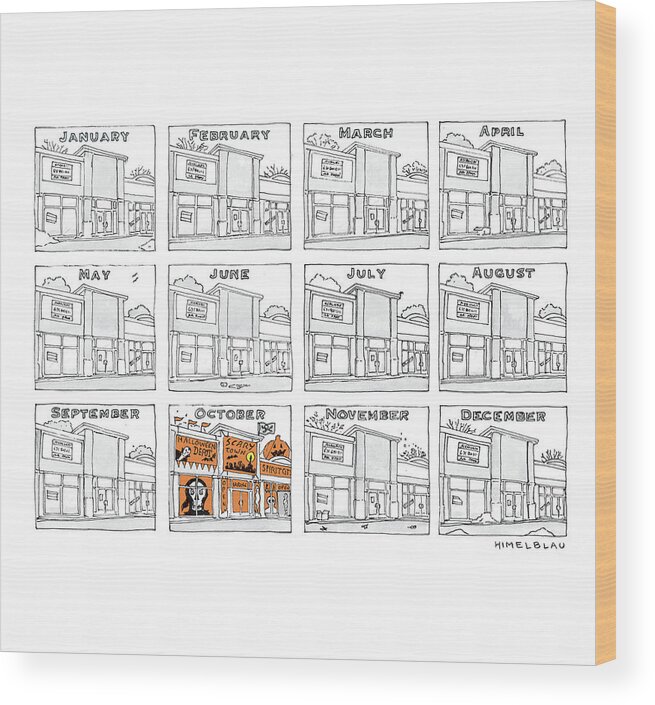 Captionless Wood Print featuring the drawing October Storefront by Ed Himelblau