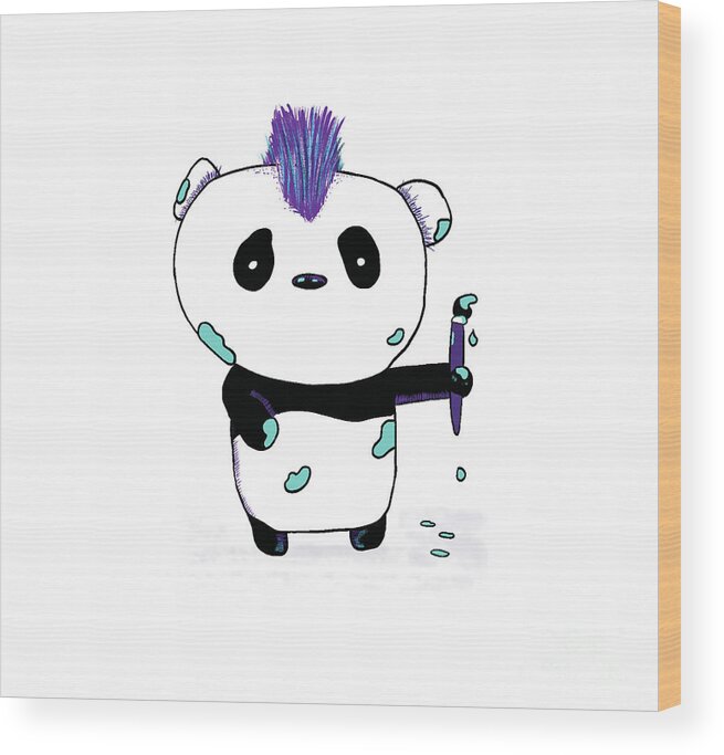 Panda Art Wood Print featuring the drawing Panda Wall Art by Mike Mooney