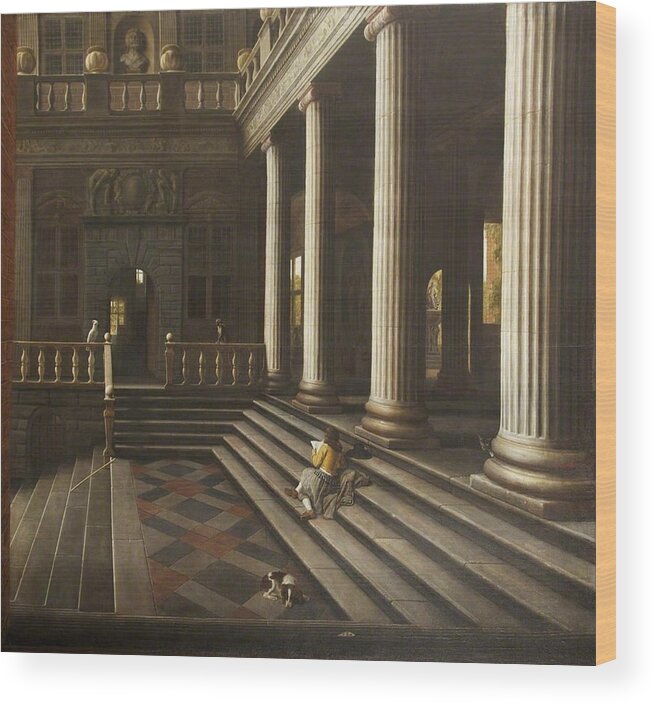  Wood Print featuring the painting Samuel van Hoogstraten - A Perspective View of the Courtyard of a House by Les Classics