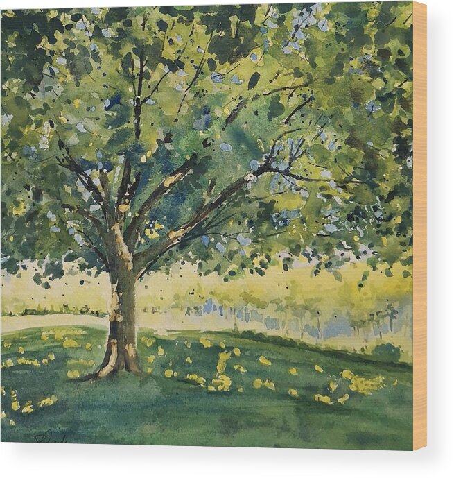 Landscape Wood Print featuring the painting Shade Tree by Sheila Romard