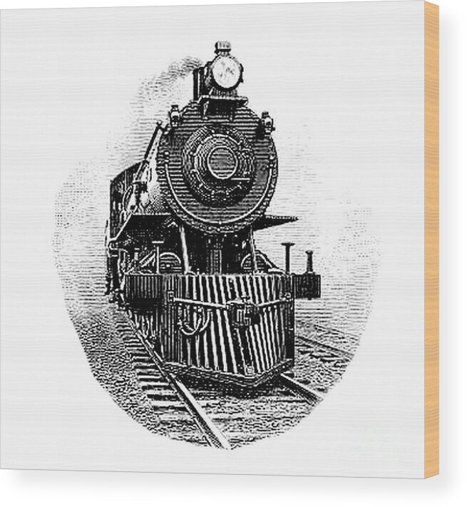 Front View Wood Print featuring the digital art Steam Locomotive Front by Pete Klinger