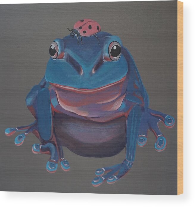 Frog Wood Print featuring the painting Tiny Friends by Elissa Ewald