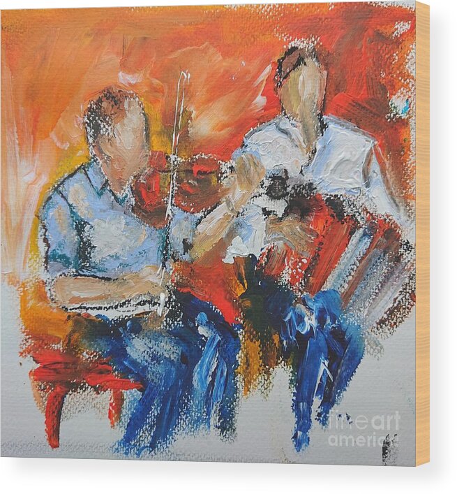 Galway Ireland Wood Print featuring the painting Traditional music paintings by Mary Cahalan Lee - aka PIXI