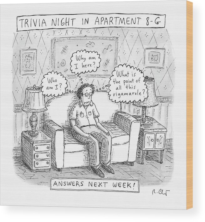 A25675 Wood Print featuring the drawing Trivia night In Apartment 8G by Roz Chast