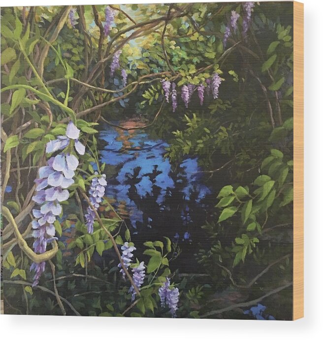 Wisteria Wood Print featuring the painting Wisteria Creek by Don Morgan