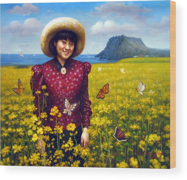  Jeju Wood Print featuring the painting Jeju Island Girl by Yoo Choong Yeul