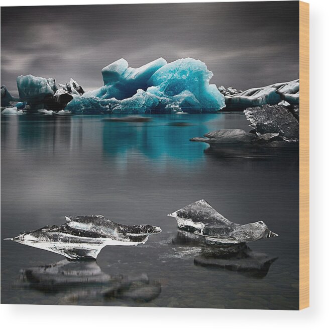 Blue Glacier Ice Wood Print featuring the photograph Blue glacier ice Iceland #1 by Dirk Ercken