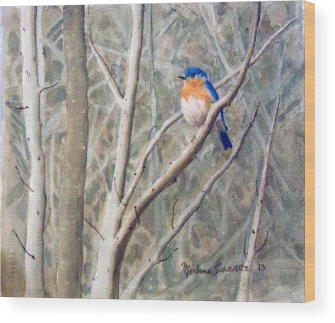 Bluebird Wood Print featuring the painting Something Blue by Marlene Schwartz Massey