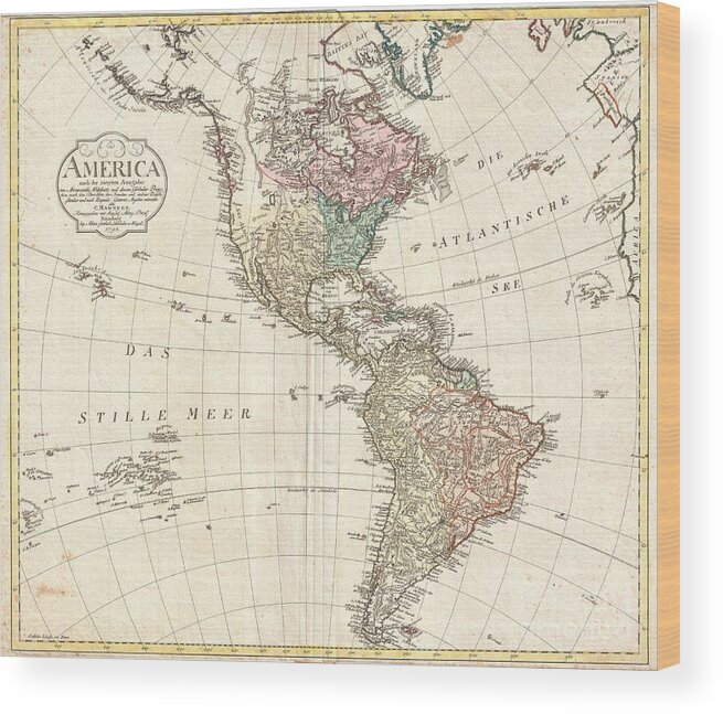 An Extremely Scarce 1796 Map Of North And South America By C. Mannert. Depicts The Americas Shortly Following The Close Of The American Revolutionary War In 1783. The Whole Is Color Coded According To Political Conventions Wood Print featuring the photograph 1796 Mannert Map of North America and South America by Paul Fearn
