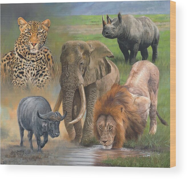 Africa Wood Print featuring the painting Africa's Big Five by David Stribbling
