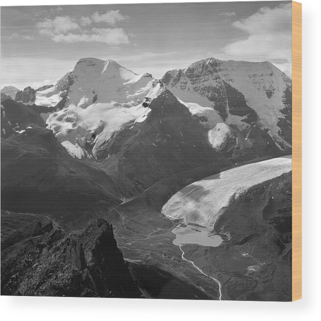 Athabasca Glacier Wood Print featuring the photograph T-303504-BW-Athabasca Glacier in 1957 by Ed Cooper Photography