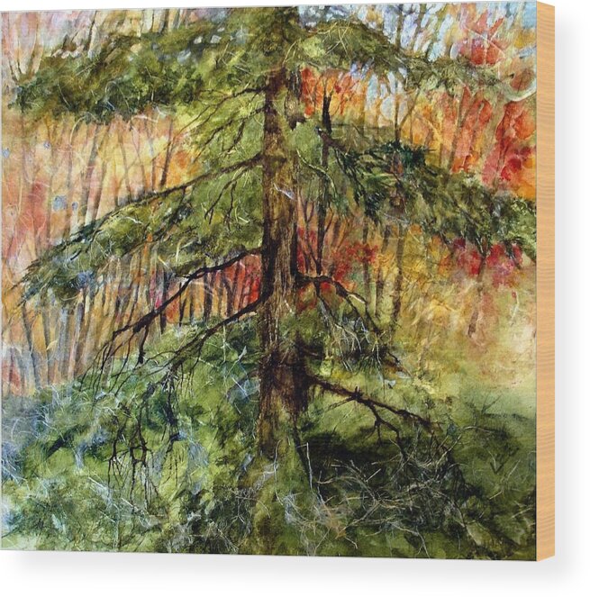 Tree Painting Wood Print featuring the painting Blazing Color by Pamela Lee