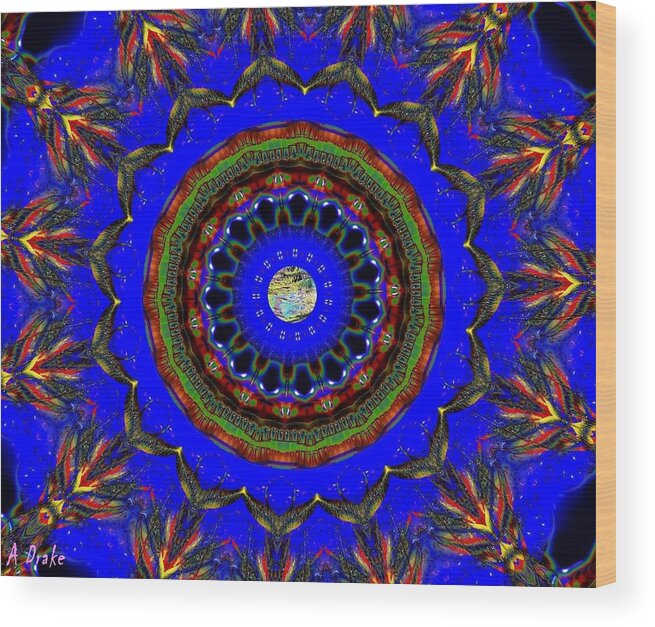 Blue Wood Print featuring the digital art Blue Planet Kaleidoscope by Alec Drake