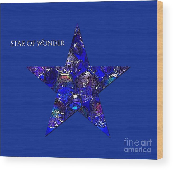Greeting Card Wood Print featuring the mixed media Blue Star Of Wonder by Joan-Violet Stretch