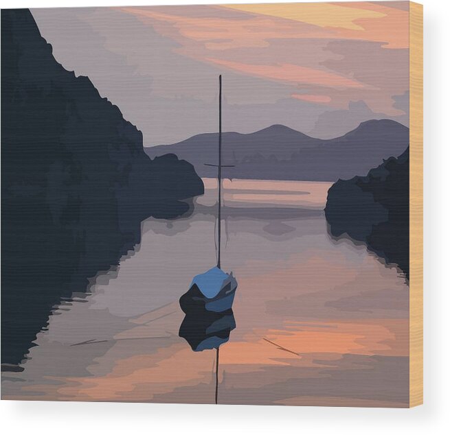 Vector Wood Print featuring the photograph Boat At Bozburun At Sunset Vector Image by Taiche Acrylic Art