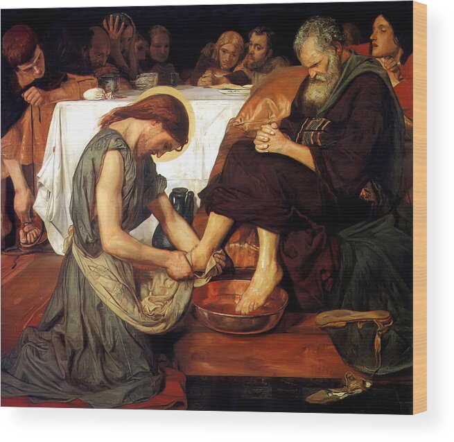 Christ Washing Peter's Feet Wood Print featuring the painting Christ Washing Peter's Feet by Ford Madox Brown