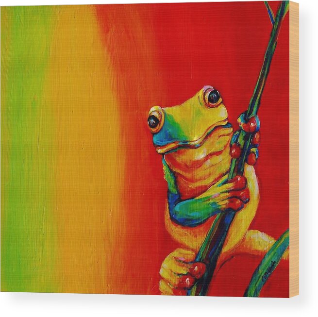 Frog Wood Print featuring the painting Chroma Frog by Jean Cormier