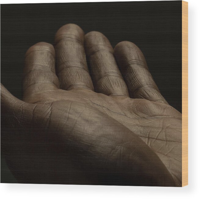 Empty Wood Print featuring the photograph Close Up Of An Open Male Hands, Dark by Jonathan Knowles