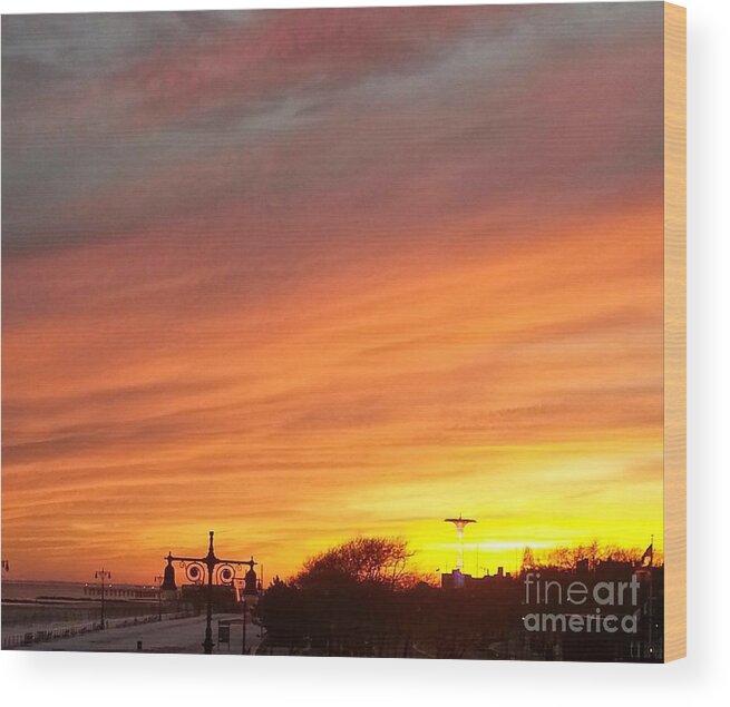 Coney Island Winter Sunset Wood Print featuring the photograph Coney Island Winter Sunset by John Telfer