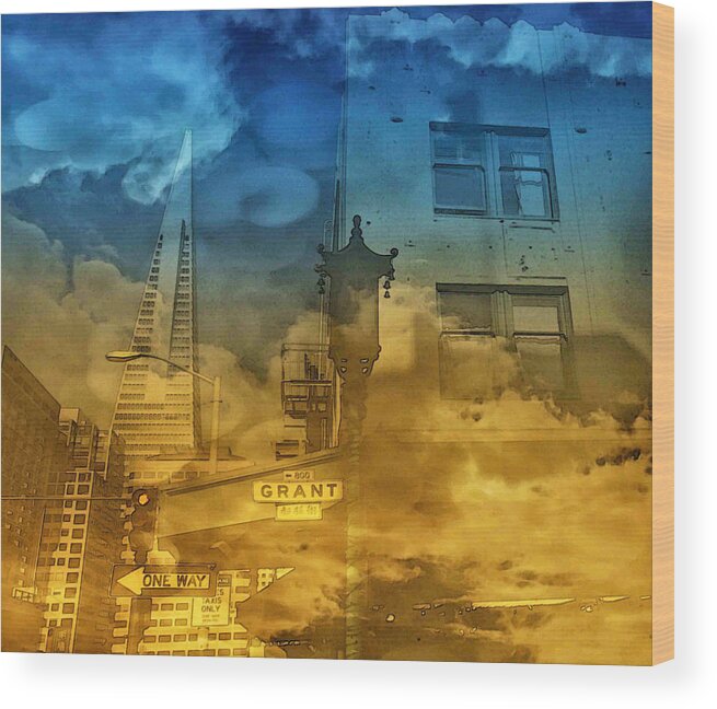 Surrealism Photographs Wood Print featuring the digital art Corner of Past Meets Future by Kandy Hurley