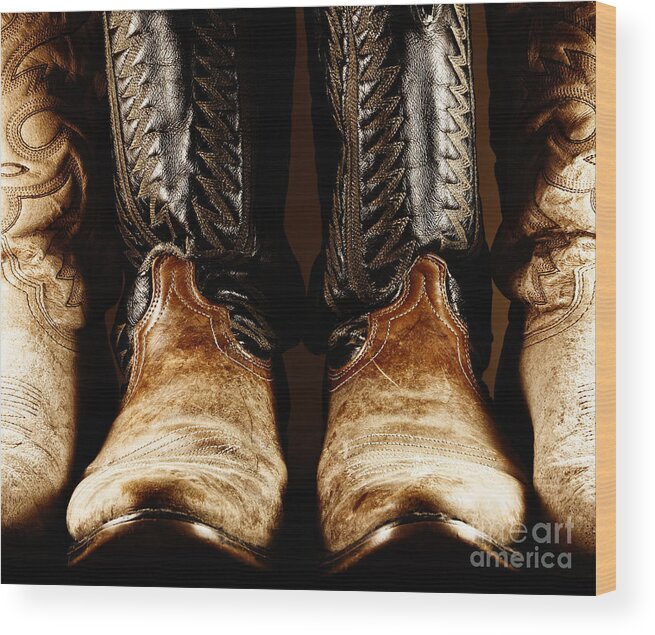 Cowboy Wood Print featuring the photograph Cowboy Boots in High Contrast Light by Lincoln Rogers