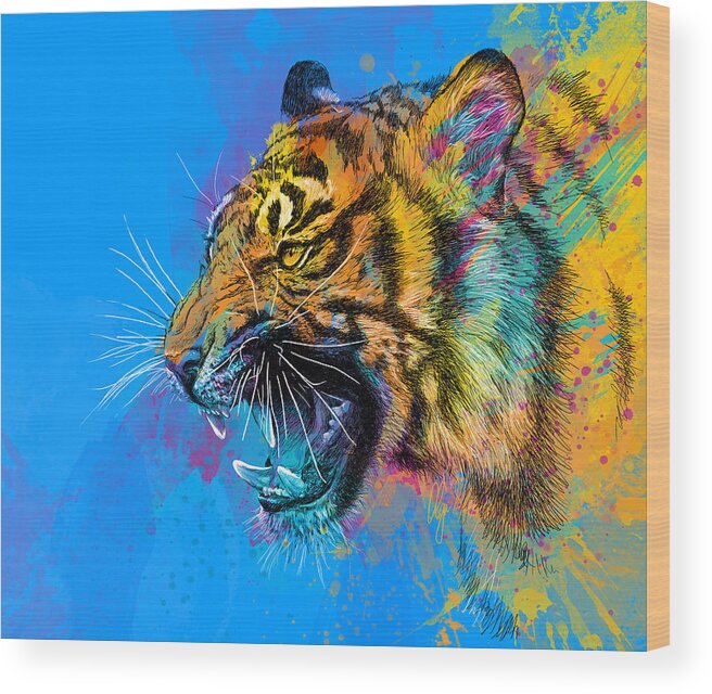 Tiger Wood Print featuring the digital art Crazy Tiger by Olga Shvartsur