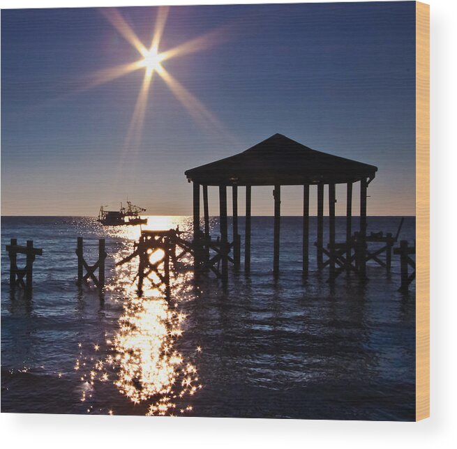 Sun Wood Print featuring the photograph God's Sun Flower at Sea by Brian Wright