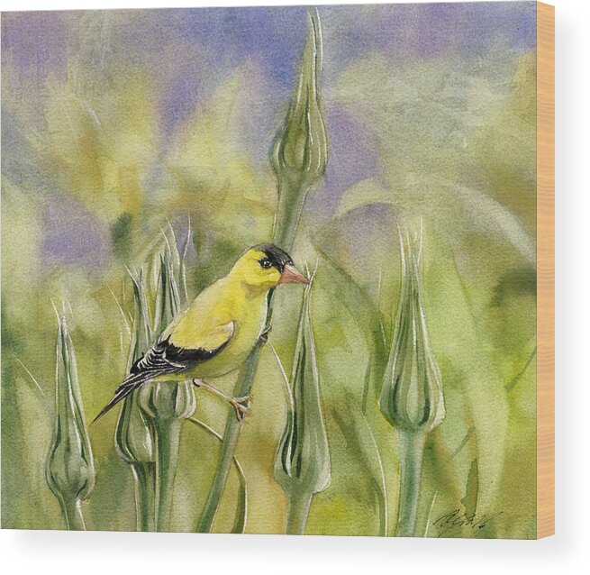Golden Finch Wood Print featuring the painting Golden Finch by Alfred Ng
