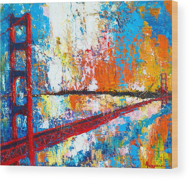 Landscape Painting Of The Golden Gate Bridge Wood Print featuring the painting Golden Gate Bridge San Francisco by Patricia Awapara