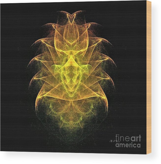 Golden Pineapple - Fractal Wood Print featuring the digital art Golden Pineapple - Fractal by Maria Urso