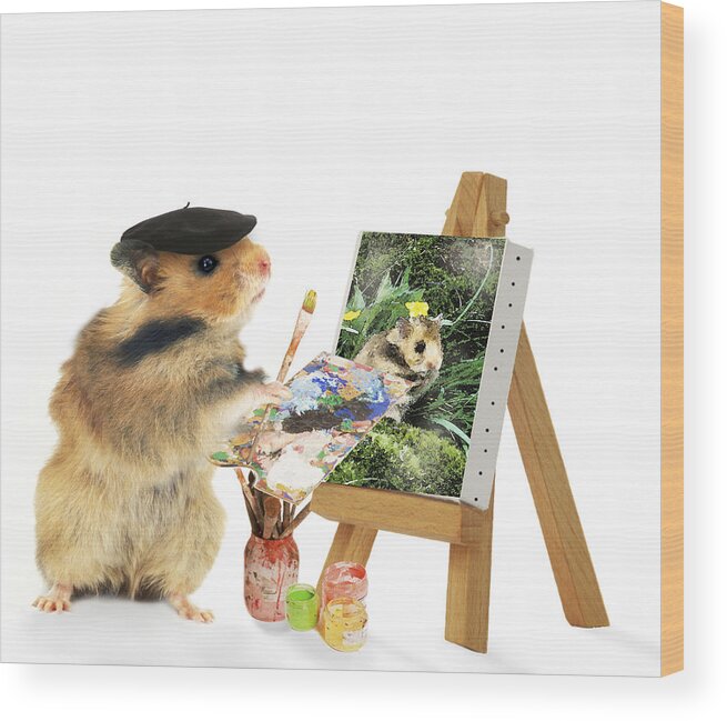 Hamster Wood Print featuring the painting Hamster Painting by Jean-Michel Labat