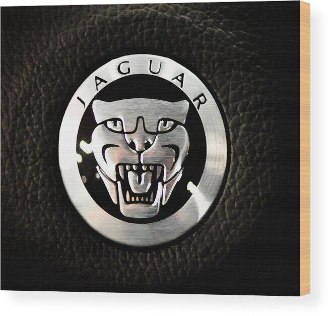 Black Car Wood Print featuring the photograph Jaguar Logo by Ronda Broatch