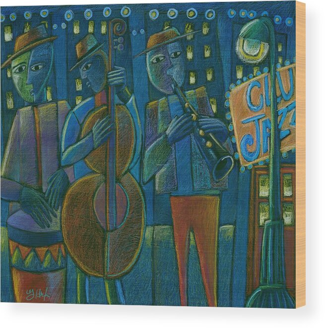 Blue Jazz Wood Print featuring the mixed media Jazz Time at Club Jazz by Gerry High