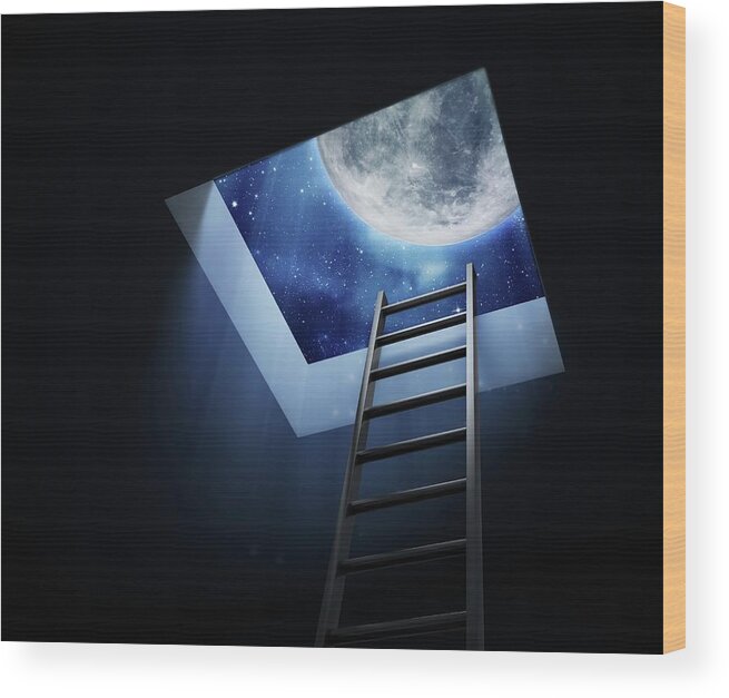 Achievement Wood Print featuring the photograph Ladder To The Moon by Andrzej Wojcicki/science Photo Library