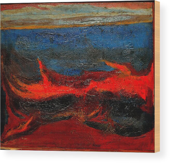 Landscape-6-space Abstraction Paintings On Canvas In Oils Land Scape In Oils Abstracts Wood Print featuring the painting Landscape-6 by Anand Swaroop Manchiraju