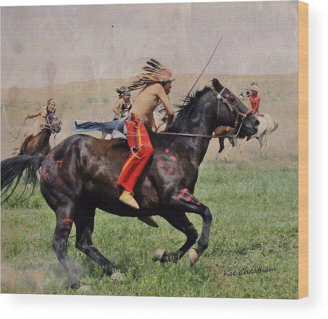 American Indian Wood Print featuring the mixed media Little BigHorn Reenactment 1 by Kae Cheatham