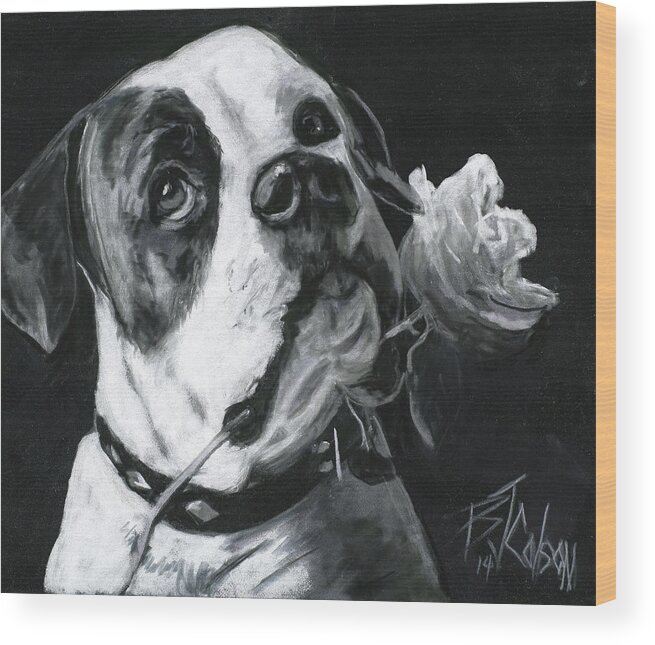 American Bulldog Wood Print featuring the painting Loyal Love by Billie Colson