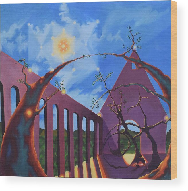 Landscape Wood Print featuring the painting Marriage of Earth and Sky Day by Karen Williams-Brusubardis
