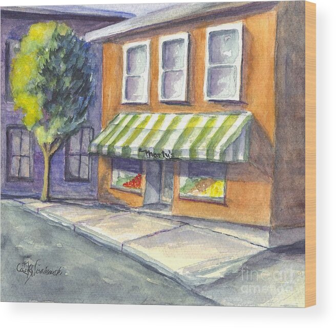 Store Wood Print featuring the painting The Corner Market by Carol Wisniewski