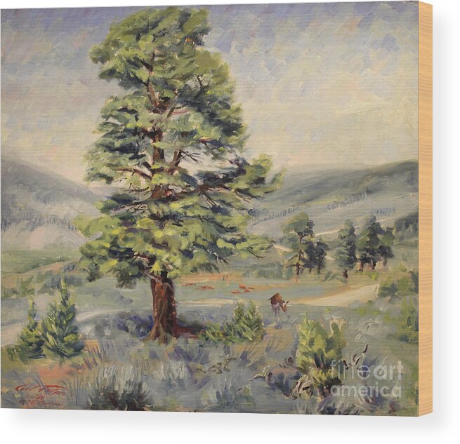 Montana Wood Print featuring the painting Montana Grazer 1935 by Art By Tolpo Collection