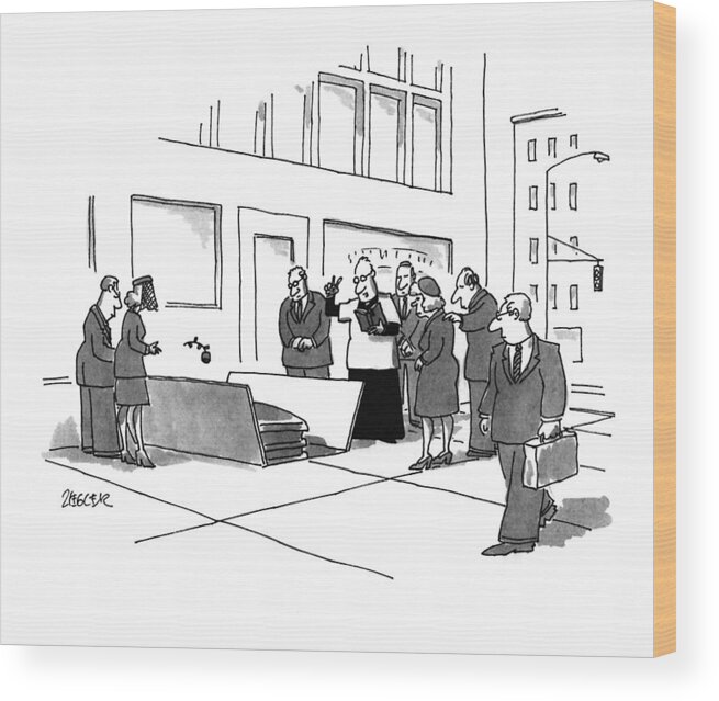 (a Funeral Service Being Held In An Open Grate In The City Street.)
Urban Wood Print featuring the drawing New Yorker July 11th, 1994 by Jack Ziegler