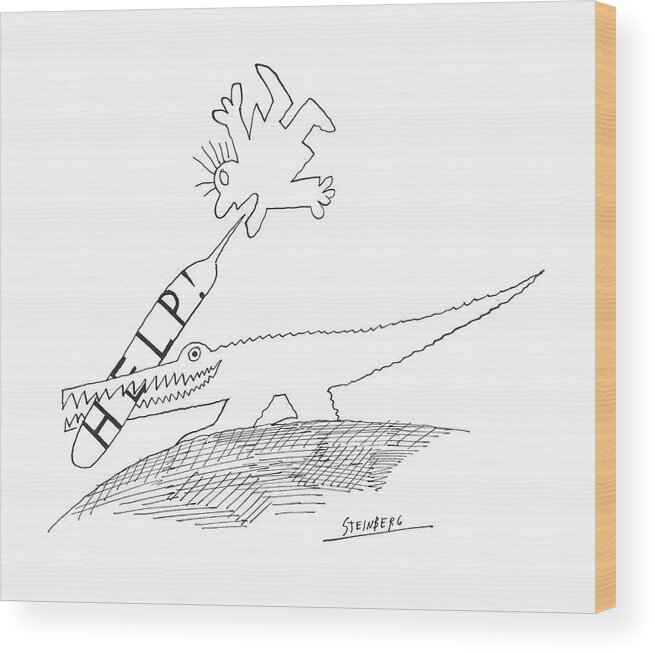 79448 Sst Saul Steinberg (alligator Has The Word Wood Print featuring the drawing New Yorker September 5th, 1970 by Saul Steinberg