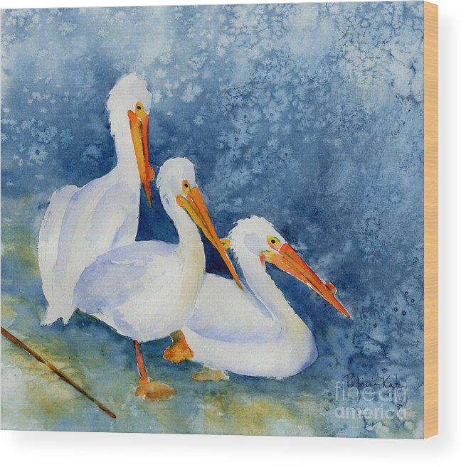 Impressionism Wood Print featuring the painting Pelicans At The Weir by Pat Katz
