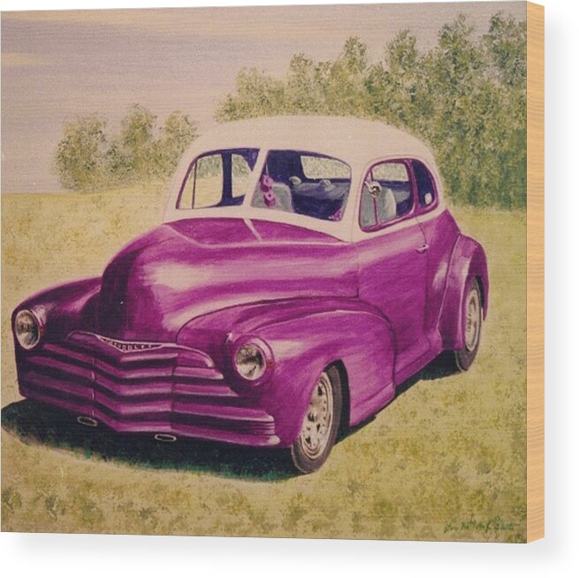 Transportation Wood Print featuring the painting Purple Chevrolet by Stacy C Bottoms