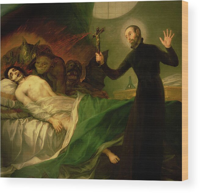Goya Wood Print featuring the painting Saint Francis Borgia Helping a Dying Impenitent by Goya