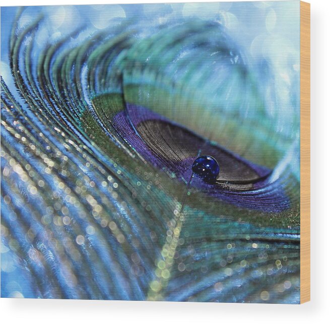 Peacock Feather Wood Print featuring the photograph Saphire Blues by Krissy Katsimbras