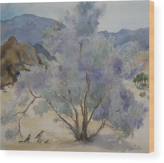 Smoketree Wood Print featuring the painting Smoketree in Bloom by Maria Hunt