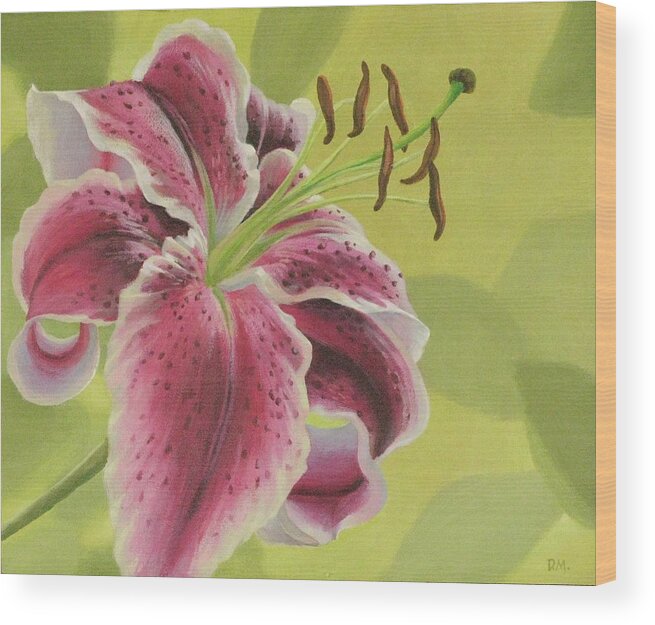 Flower Wood Print featuring the painting Stargazer Lilly by Don Morgan
